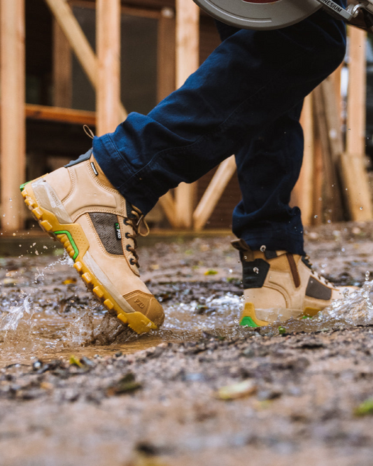 work boot action shot