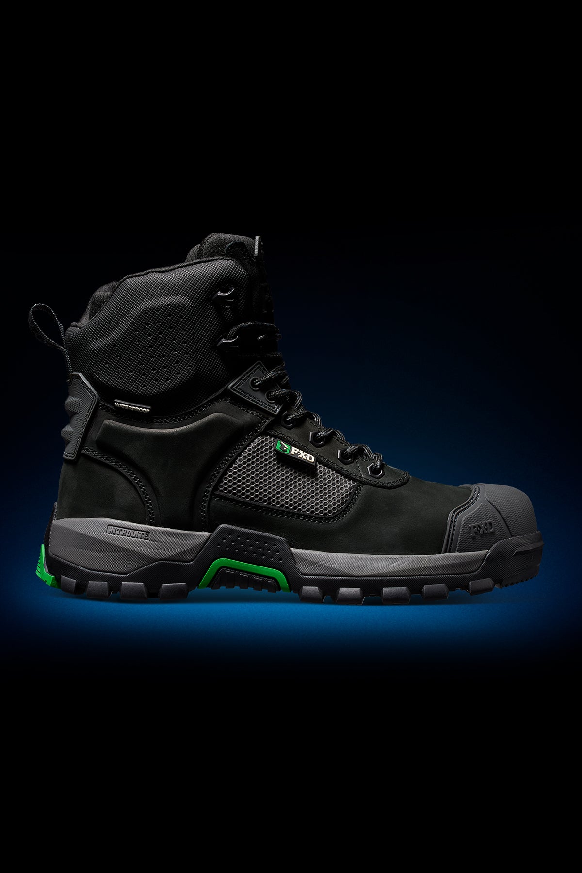 Side angle of FXD Work Boot 1 High Cut Waterproof Work Boots WB1WP in black.