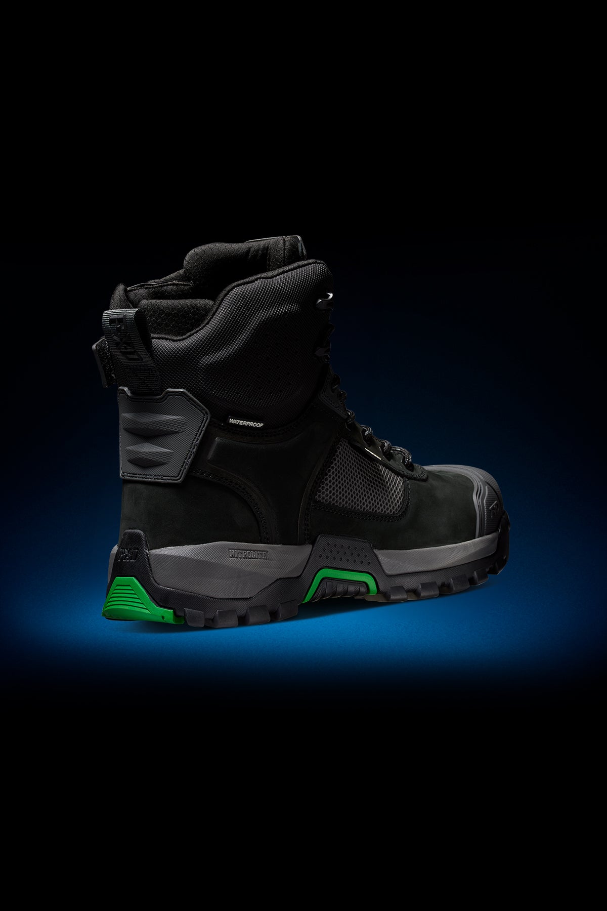 Back 3/4 angle of FXD Work Boot 1 High Cut Waterproof Work Boots WB1WP in black.