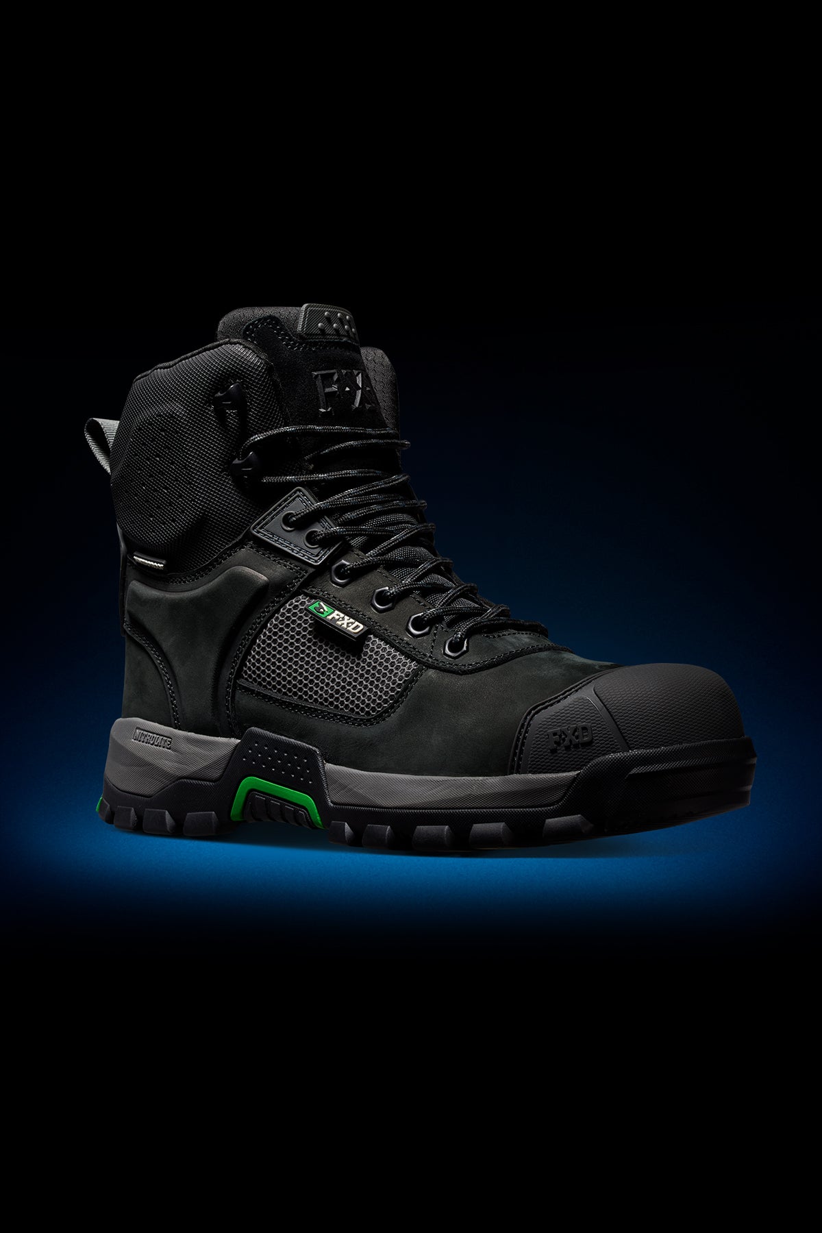 3/4 angle of FXD Work Boot 1 High Cut Waterproof Work Boots WB1WP in black.