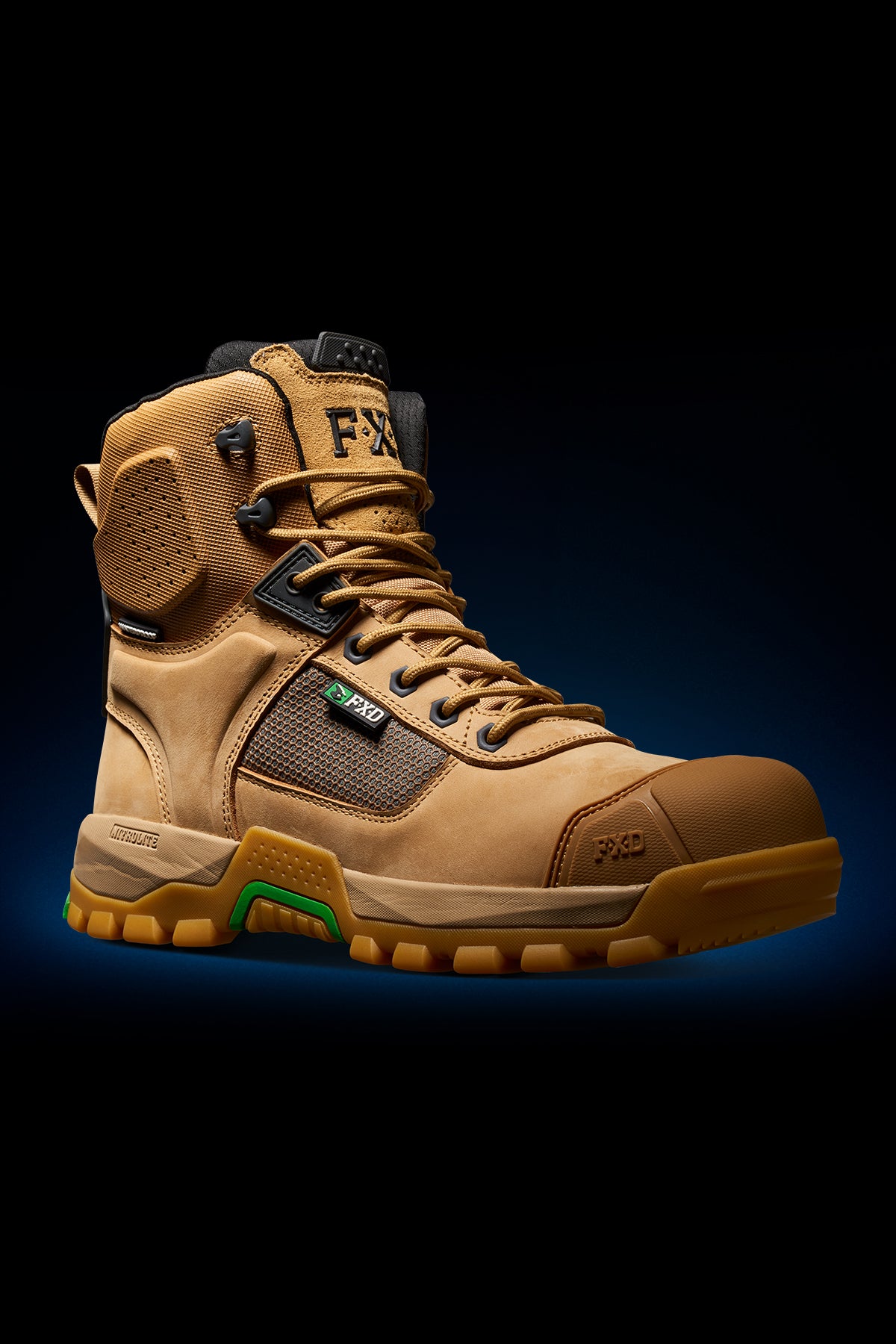 3/4 angle view of FXD High Cut Work Boot 1 Waterproof WB1WP Wheat.