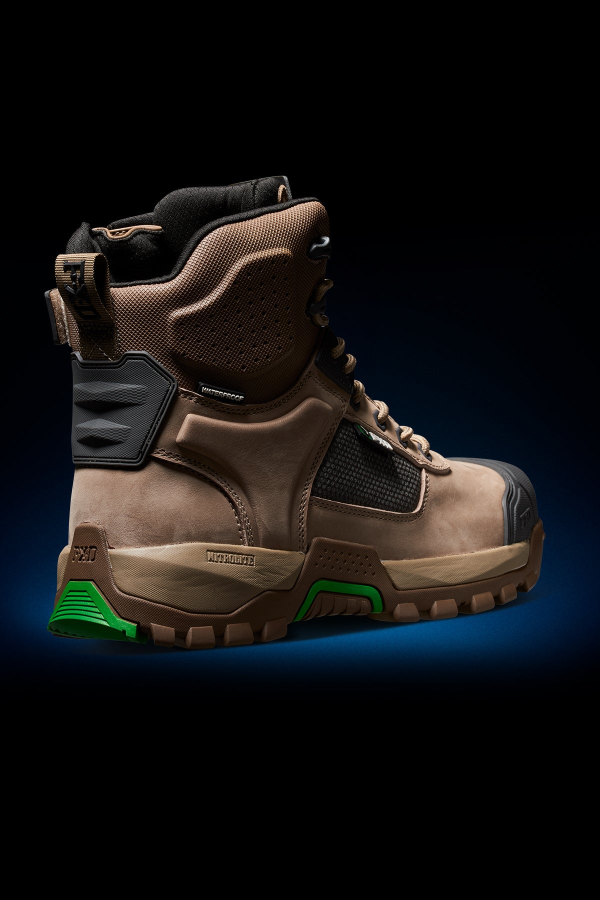 3/4 back angle of FXD Work Boot 1 High Cut Waterproof Work Boots WB1WP in stone.