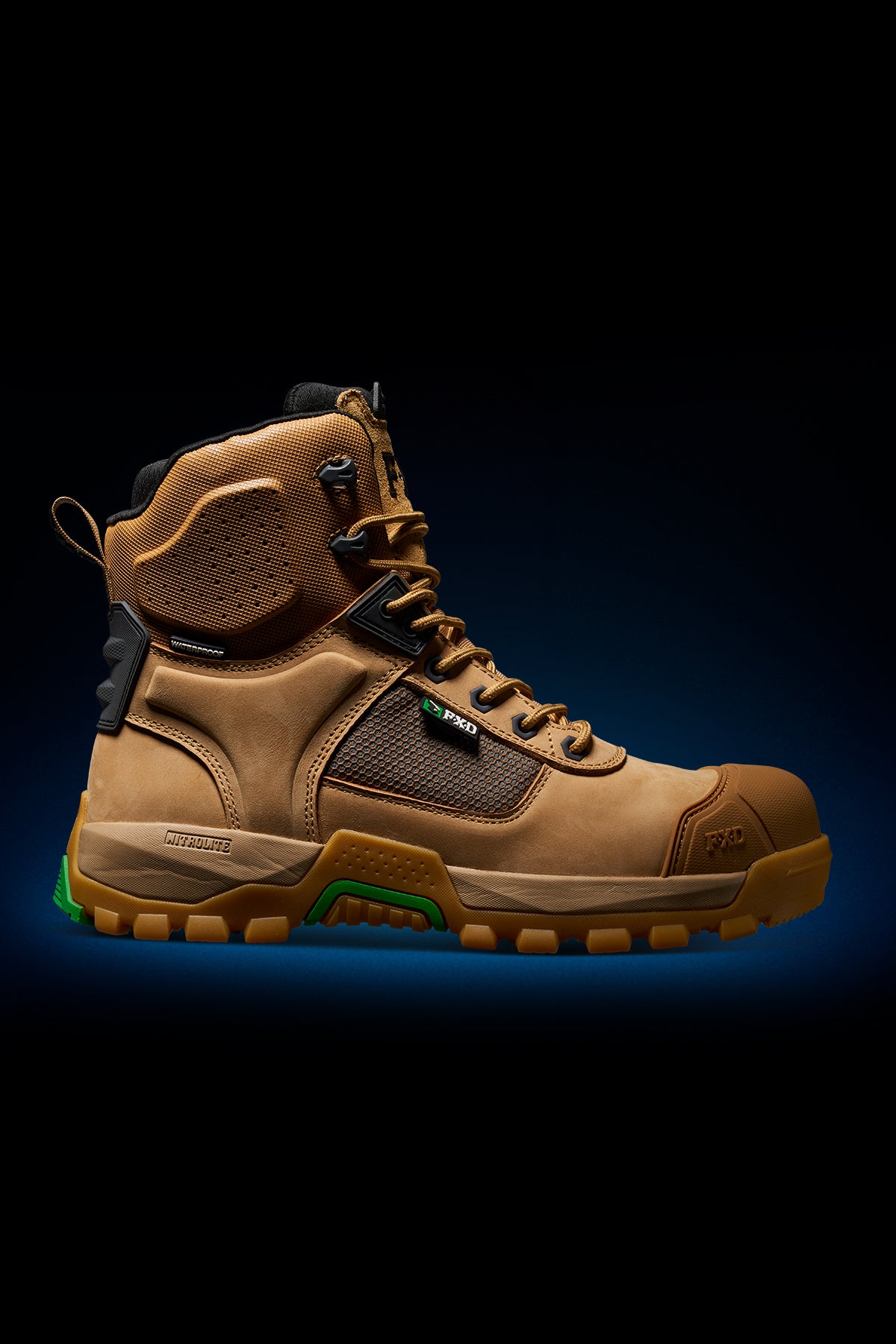 FXD Work Boot 1 High Cut Waterproof WB1WP Wheat side product photo.