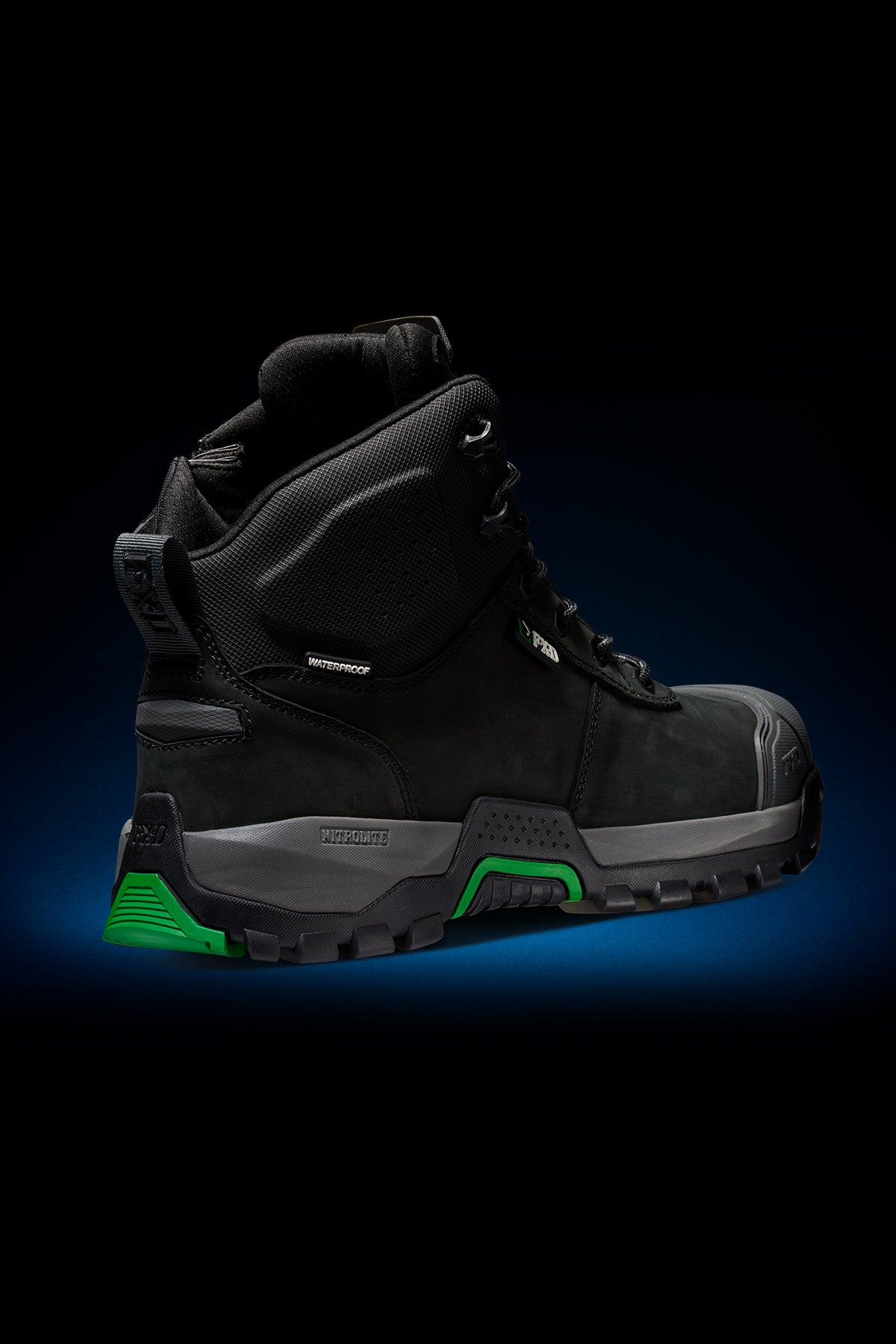 3/4 Back angle of FXD Work Boot 2 Mid Cut Waterproof Work Boots WB2WP in black.