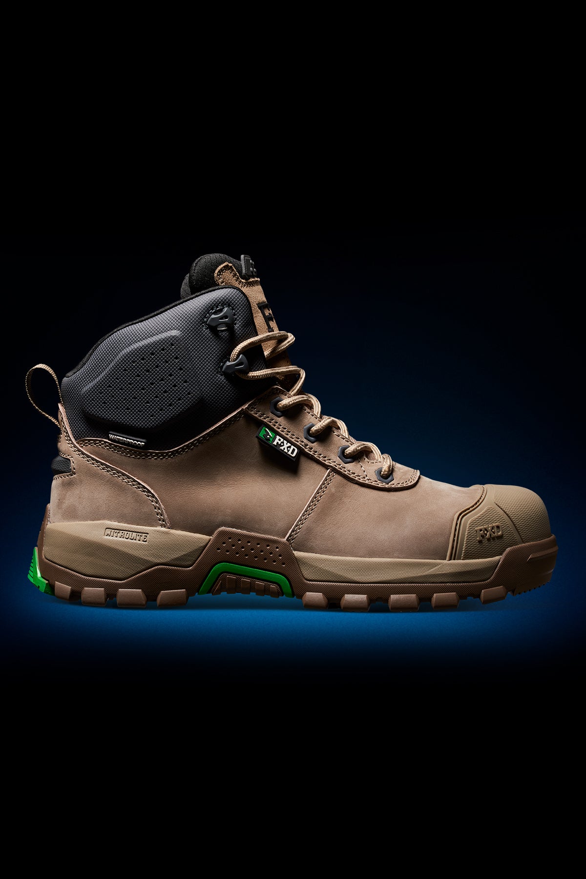 Side angle of FXD Work Boot 2 Mid Cut Waterproof Work Boots WB2WP in stone.